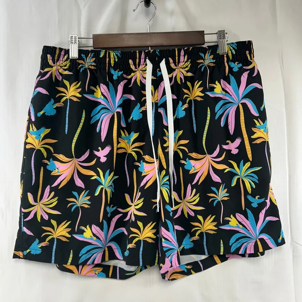 Chubbies Swim Trunks Mens XXL Black Tropical Palm Tree 5.5 Inseam Drawstring